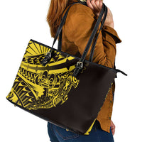 Yellow Marquesas Islands Leather Tote Bag Marquesan Matatiki Hammerhead Shark Patutiki - Polynesian Pride