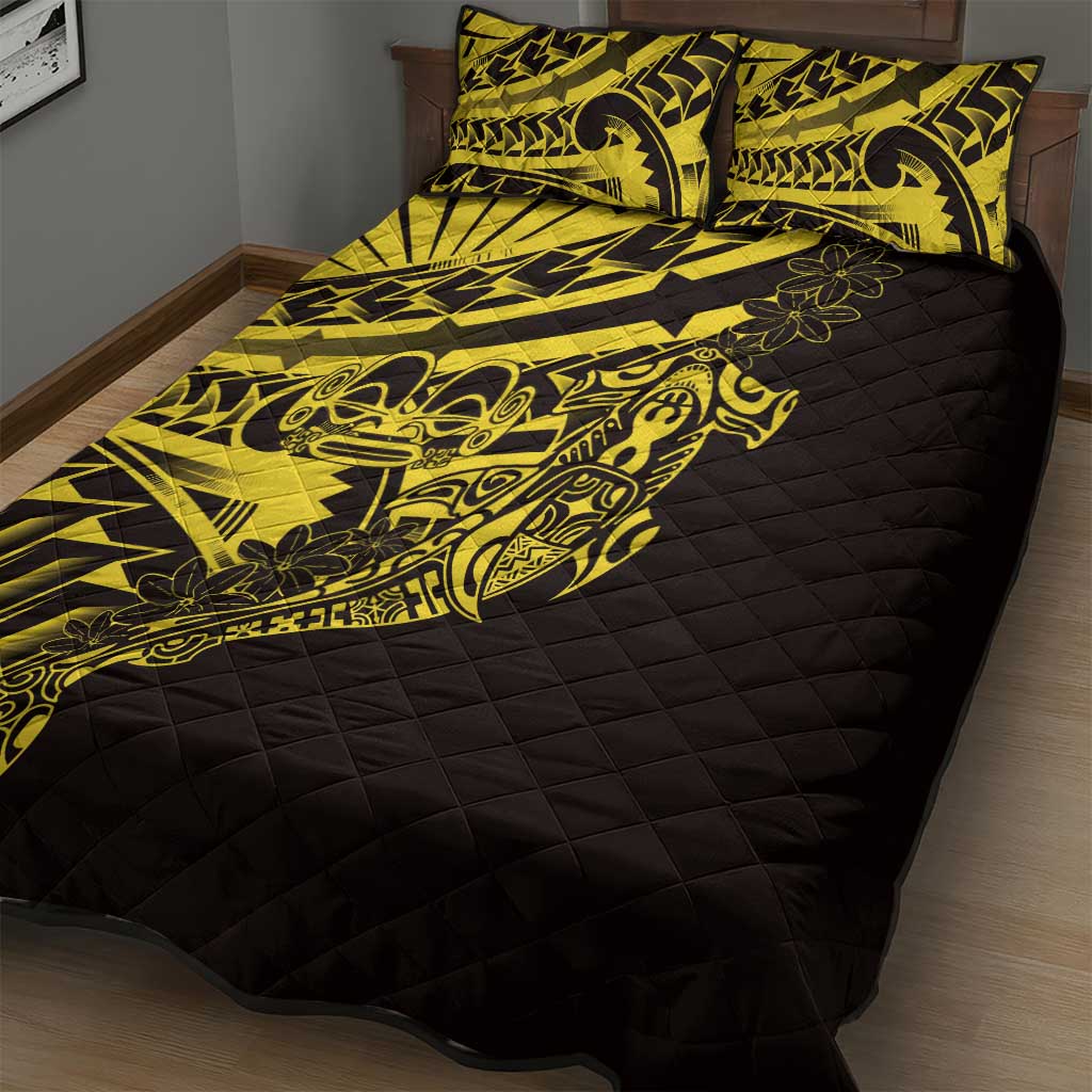 Yellow Marquesas Islands Quilt Bed Set Marquesan Matatiki Hammerhead Shark Patutiki - Polynesian Pride
