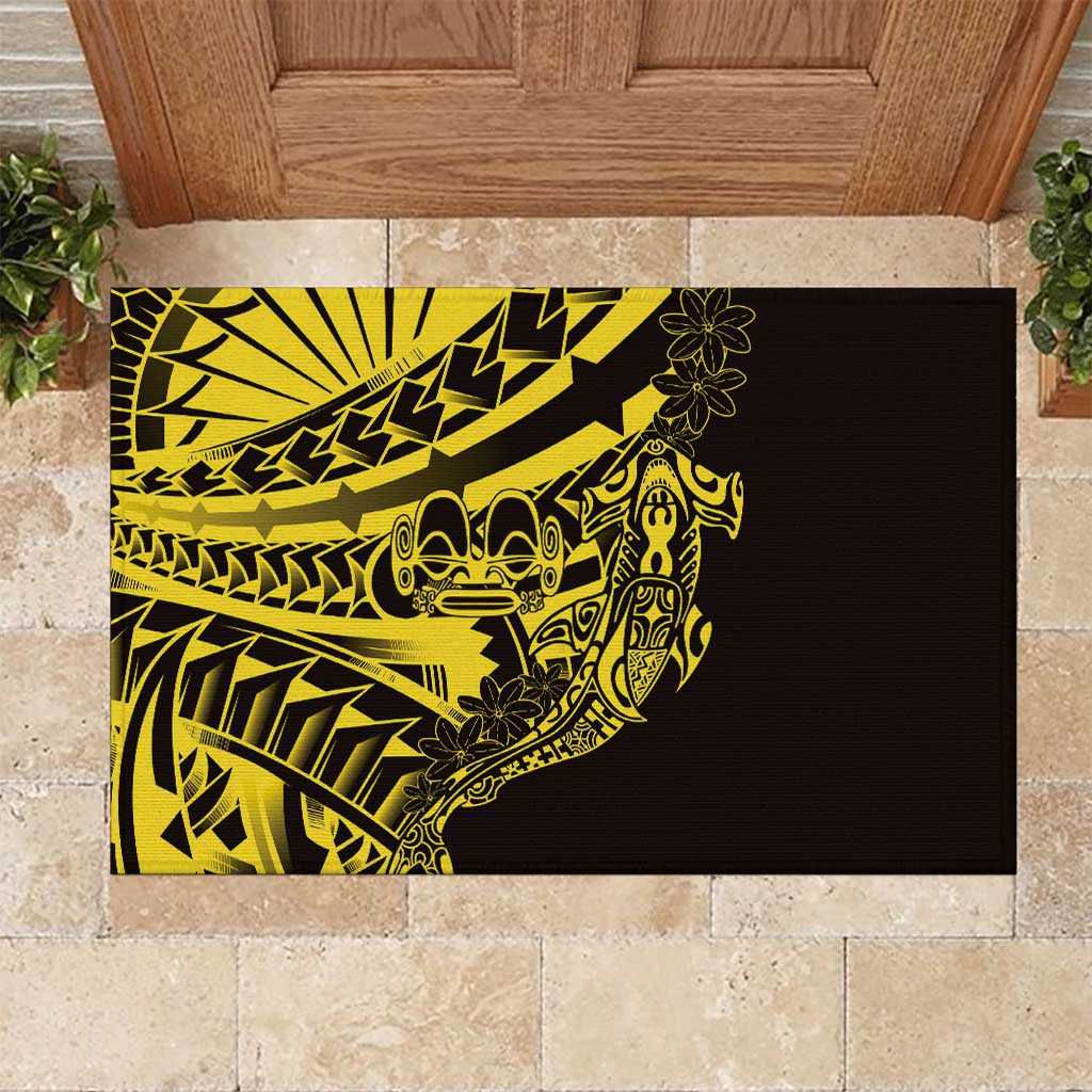 Yellow Marquesas Islands Rubber Doormat Marquesan Matatiki Hammerhead Shark Patutiki - Polynesian Pride
