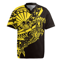 Yellow Marquesas Islands Rugby Jersey Marquesan Matatiki Hammerhead Shark Patutiki - Polynesian Pride