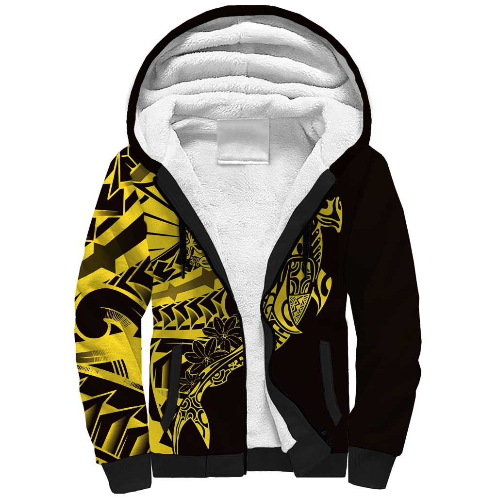 Yellow Marquesas Islands Sherpa Hoodie Marquesan Matatiki Hammerhead Shark Patutiki - Polynesian Pride