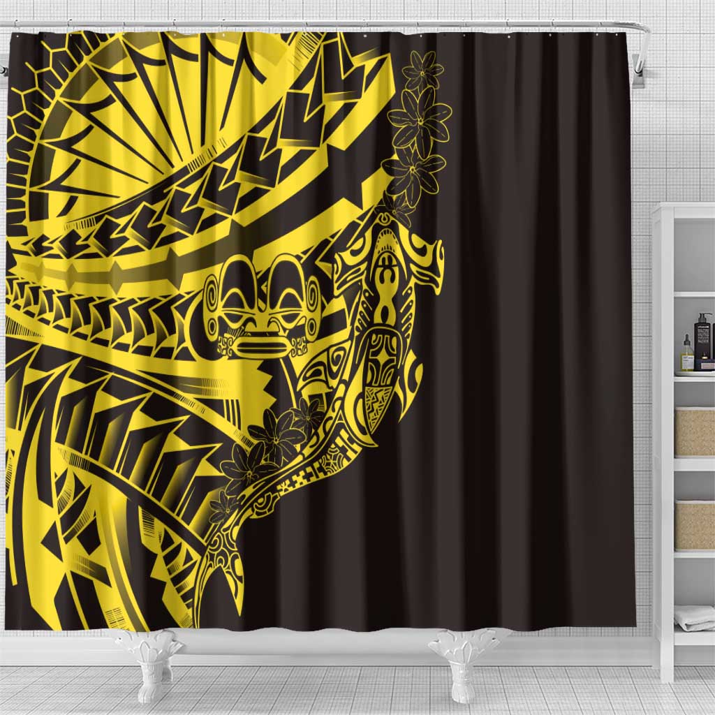 Yellow Marquesas Islands Shower Curtain Marquesan Matatiki Hammerhead Shark Patutiki - Polynesian Pride