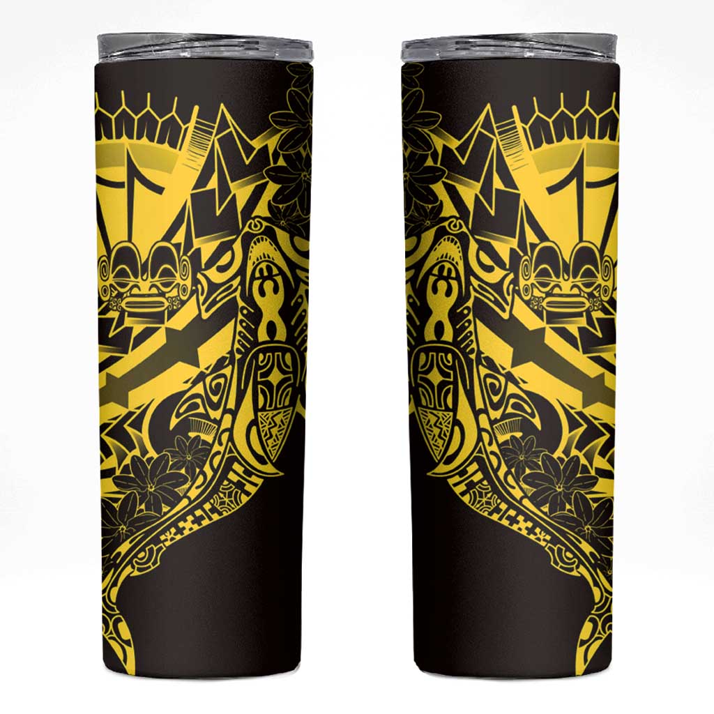 Yellow Marquesas Islands Skinny Tumbler Marquesan Matatiki Hammerhead Shark Patutiki - Polynesian Pride