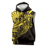 Yellow Marquesas Islands Sleeveless Hoodie Marquesan Matatiki Hammerhead Shark Patutiki - Polynesian Pride