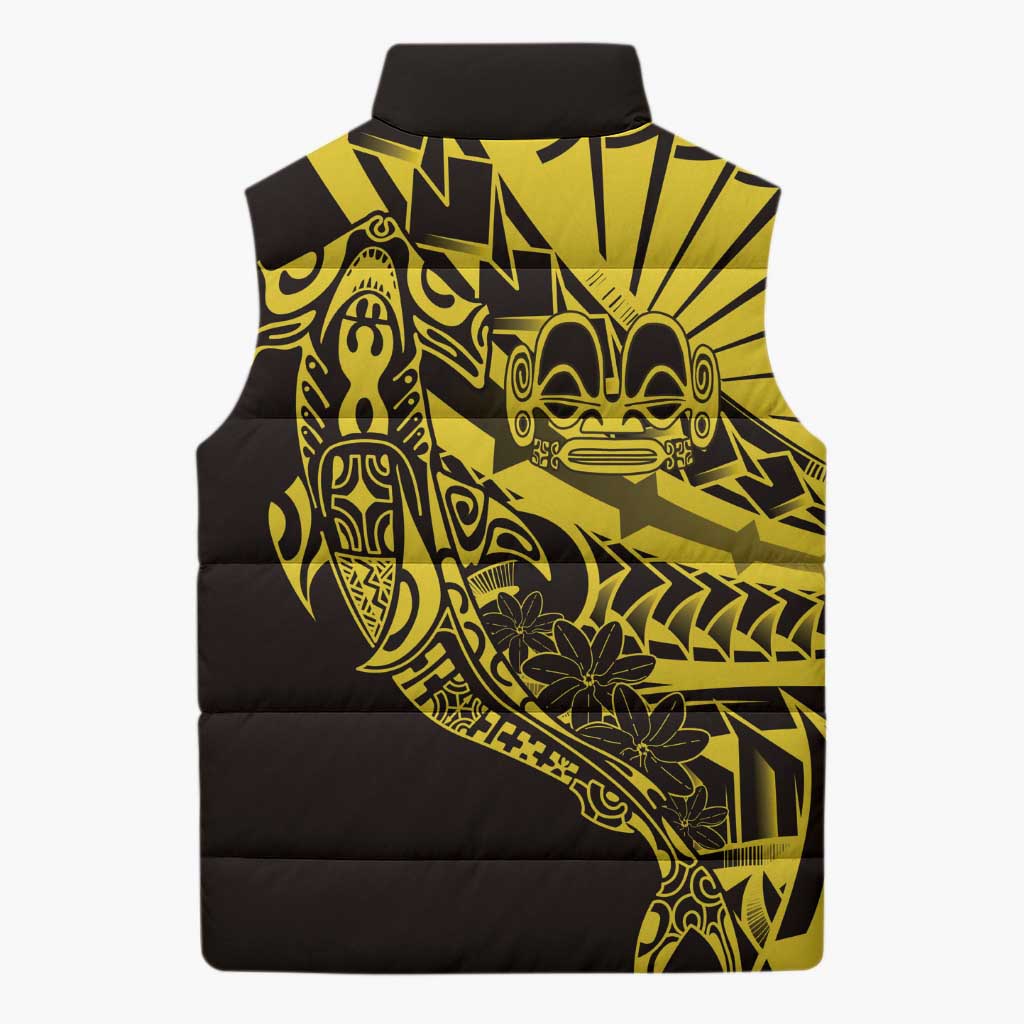 Yellow Marquesas Islands Sleeveless Puffer Jacket Marquesan Matatiki Hammerhead Shark Patutiki - Polynesian Pride