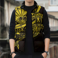 Yellow Marquesas Islands Sleeveless Puffer Jacket Marquesan Matatiki Hammerhead Shark Patutiki - Polynesian Pride