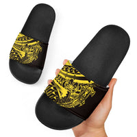 Yellow Marquesas Islands Slide Sandals Marquesan Matatiki Hammerhead Shark Patutiki - Polynesian Pride