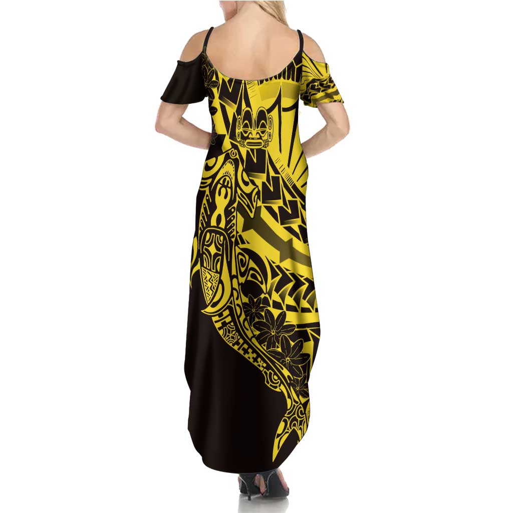 Yellow Marquesas Islands Summer Maxi Dress Marquesan Matatiki Hammerhead Shark Patutiki - Polynesian Pride