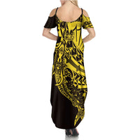 Yellow Marquesas Islands Summer Maxi Dress Marquesan Matatiki Hammerhead Shark Patutiki - Polynesian Pride