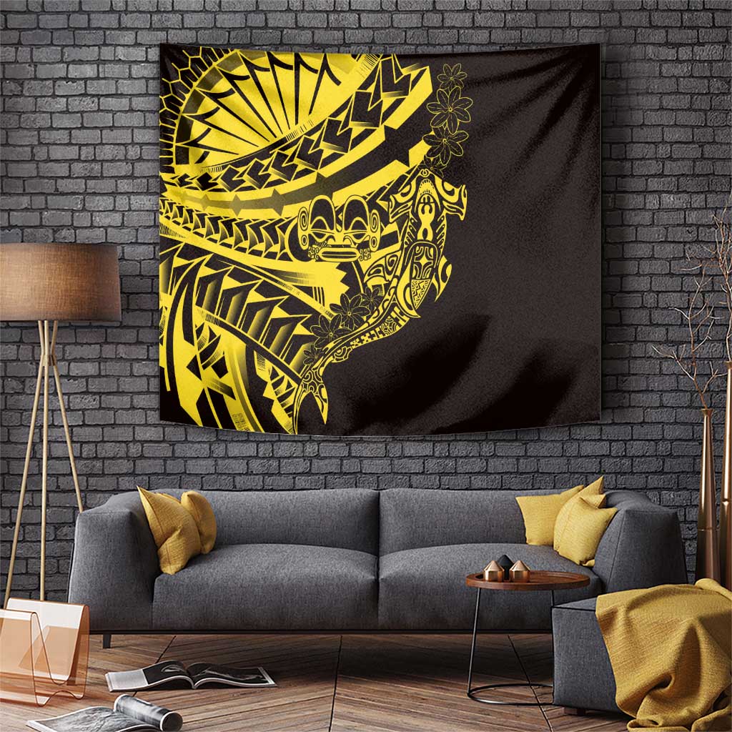 Yellow Marquesas Islands Tapestry Marquesan Matatiki Hammerhead Shark Patutiki - Polynesian Pride