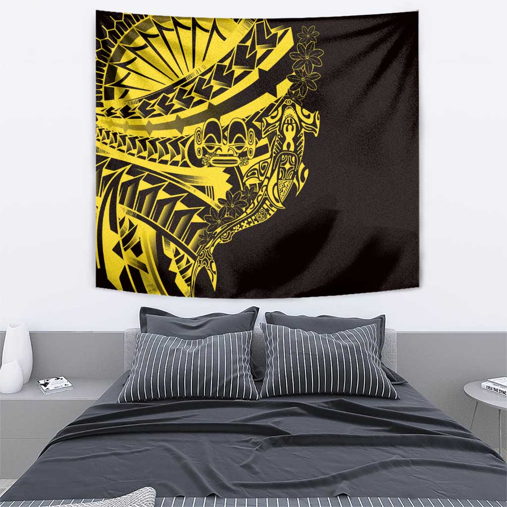 Yellow Marquesas Islands Tapestry Marquesan Matatiki Hammerhead Shark Patutiki - Polynesian Pride