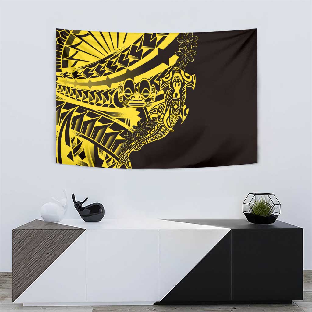 Yellow Marquesas Islands Tapestry Marquesan Matatiki Hammerhead Shark Patutiki - Polynesian Pride