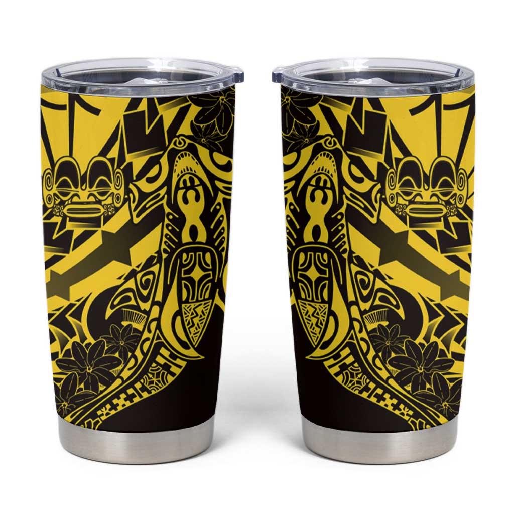 Yellow Marquesas Islands Tumbler Cup Marquesan Matatiki Hammerhead Shark Patutiki - Polynesian Pride