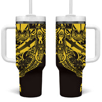 Yellow Marquesas Islands Tumbler With Handle Marquesan Matatiki Hammerhead Shark Patutiki - Polynesian Pride