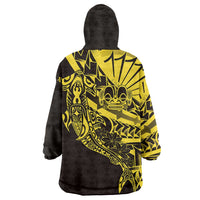 Yellow Marquesas Islands Wearable Blanket Hoodie Marquesan Matatiki Hammerhead Shark Patutiki - Polynesian Pride
