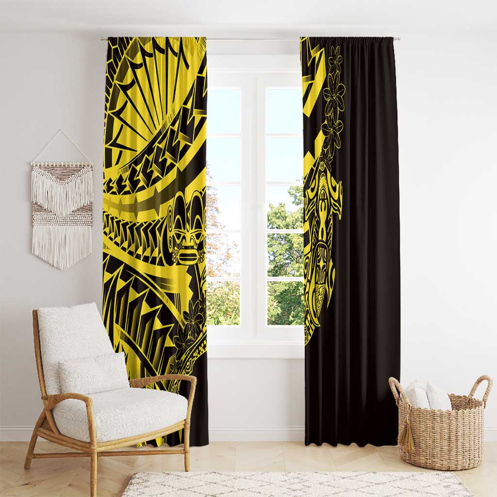 Yellow Marquesas Islands Window Curtain Marquesan Matatiki Hammerhead Shark Patutiki - Polynesian Pride