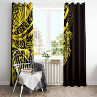 Yellow Marquesas Islands Window Curtain Marquesan Matatiki Hammerhead Shark Patutiki - Polynesian Pride