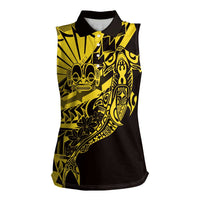 Yellow Marquesas Islands Women Sleeveless Polo Shirt Marquesan Matatiki Hammerhead Shark Patutiki - Polynesian Pride