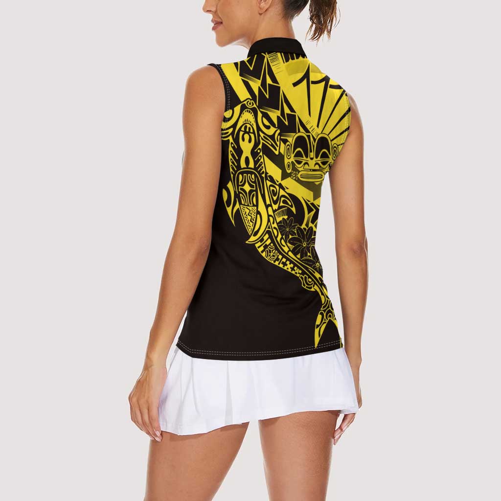 Yellow Marquesas Islands Women Sleeveless Polo Shirt Marquesan Matatiki Hammerhead Shark Patutiki - Polynesian Pride
