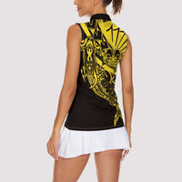 Yellow Marquesas Islands Women Sleeveless Polo Shirt Marquesan Matatiki Hammerhead Shark Patutiki - Polynesian Pride