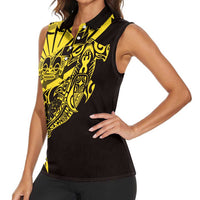 Yellow Marquesas Islands Women Sleeveless Polo Shirt Marquesan Matatiki Hammerhead Shark Patutiki - Polynesian Pride