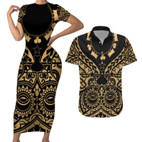 Austral Islands Couples Matching Short Sleeve Bodycon Dress and Hawaiian Shirt Tuhaa Pae Penu Stars Necklace Gold - Polynesian Pride