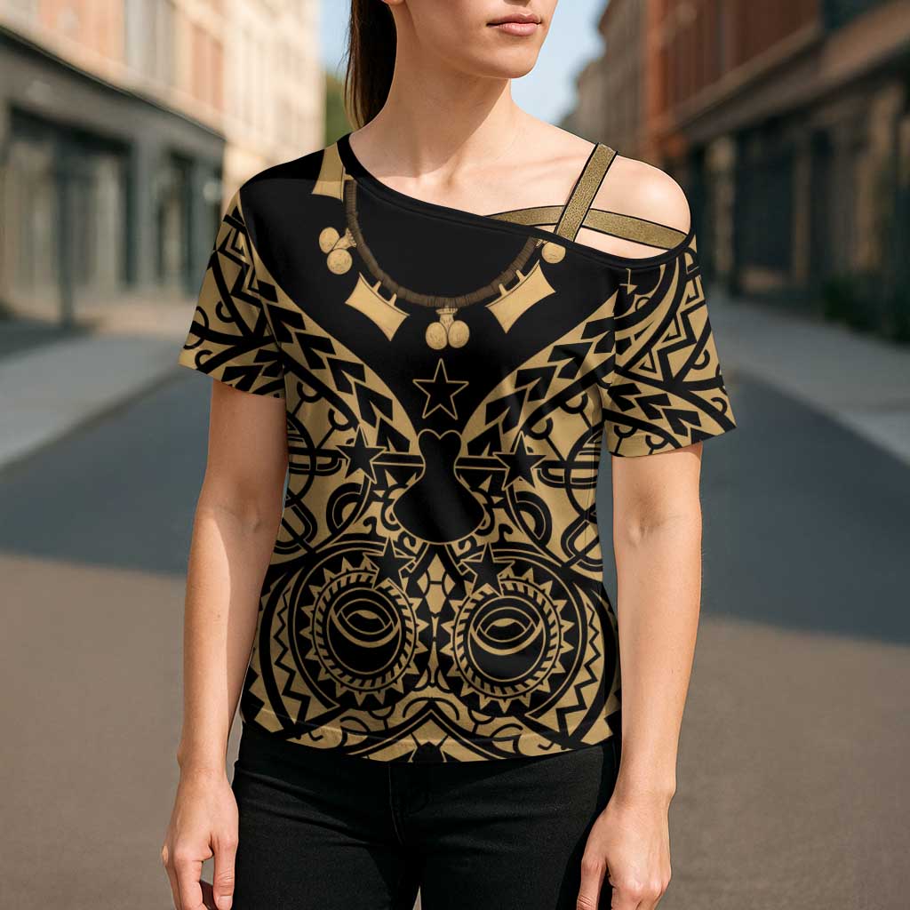 Austral Islands Cross Shoulder Shirt Tuhaa Pae Penu Stars Necklace Gold - Polynesian Pride