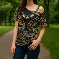 Austral Islands Cross Shoulder Shirt Tuhaa Pae Penu Stars Necklace Gold - Polynesian Pride