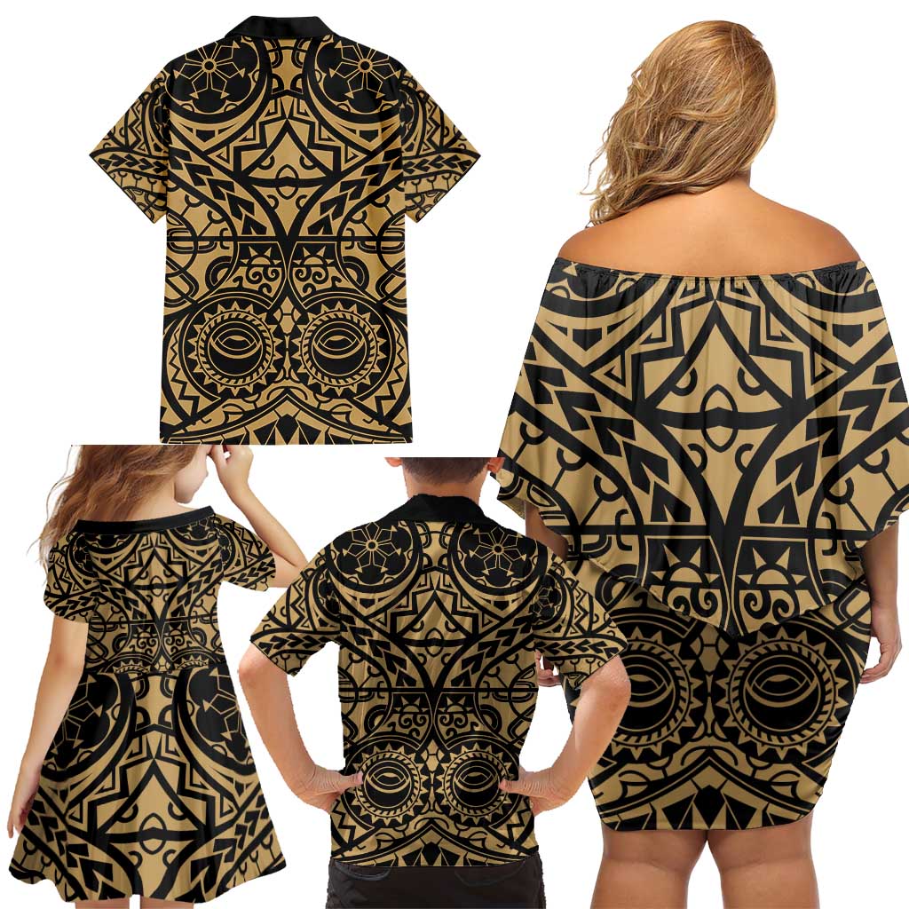 Austral Islands Family Matching Off Shoulder Short Dress and Hawaiian Shirt Tuhaa Pae Penu Stars Necklace Gold - Polynesian Pride
