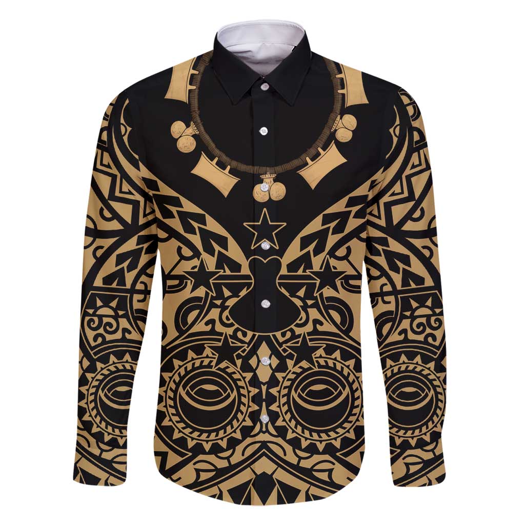 Austral Islands Family Matching Off Shoulder Short Dress and Hawaiian Shirt Tuhaa Pae Penu Stars Necklace Gold - Polynesian Pride