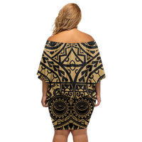 Austral Islands Family Matching Off Shoulder Short Dress and Hawaiian Shirt Tuhaa Pae Penu Stars Necklace Gold - Polynesian Pride