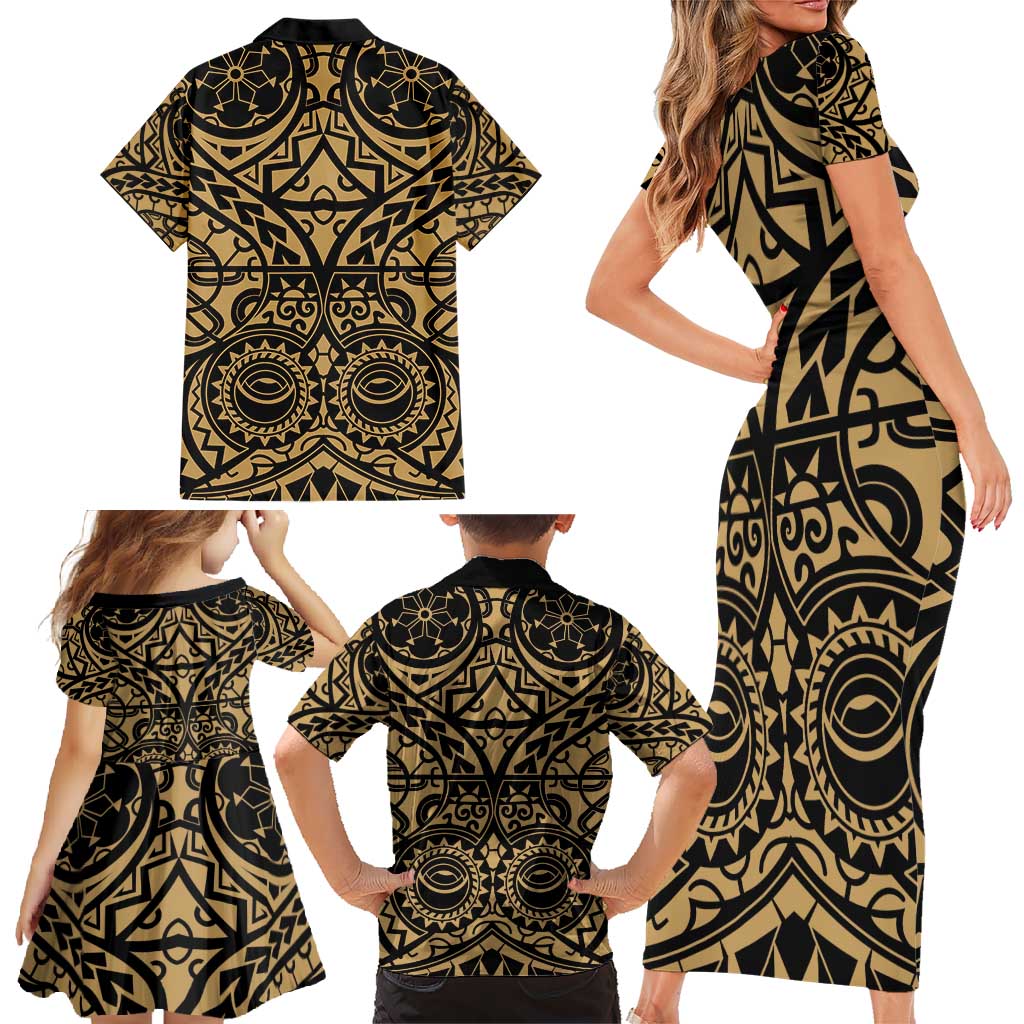 Austral Islands Family Matching Short Sleeve Bodycon Dress and Hawaiian Shirt Tuhaa Pae Penu Stars Necklace Gold - Polynesian Pride