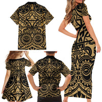Austral Islands Family Matching Short Sleeve Bodycon Dress and Hawaiian Shirt Tuhaa Pae Penu Stars Necklace Gold - Polynesian Pride