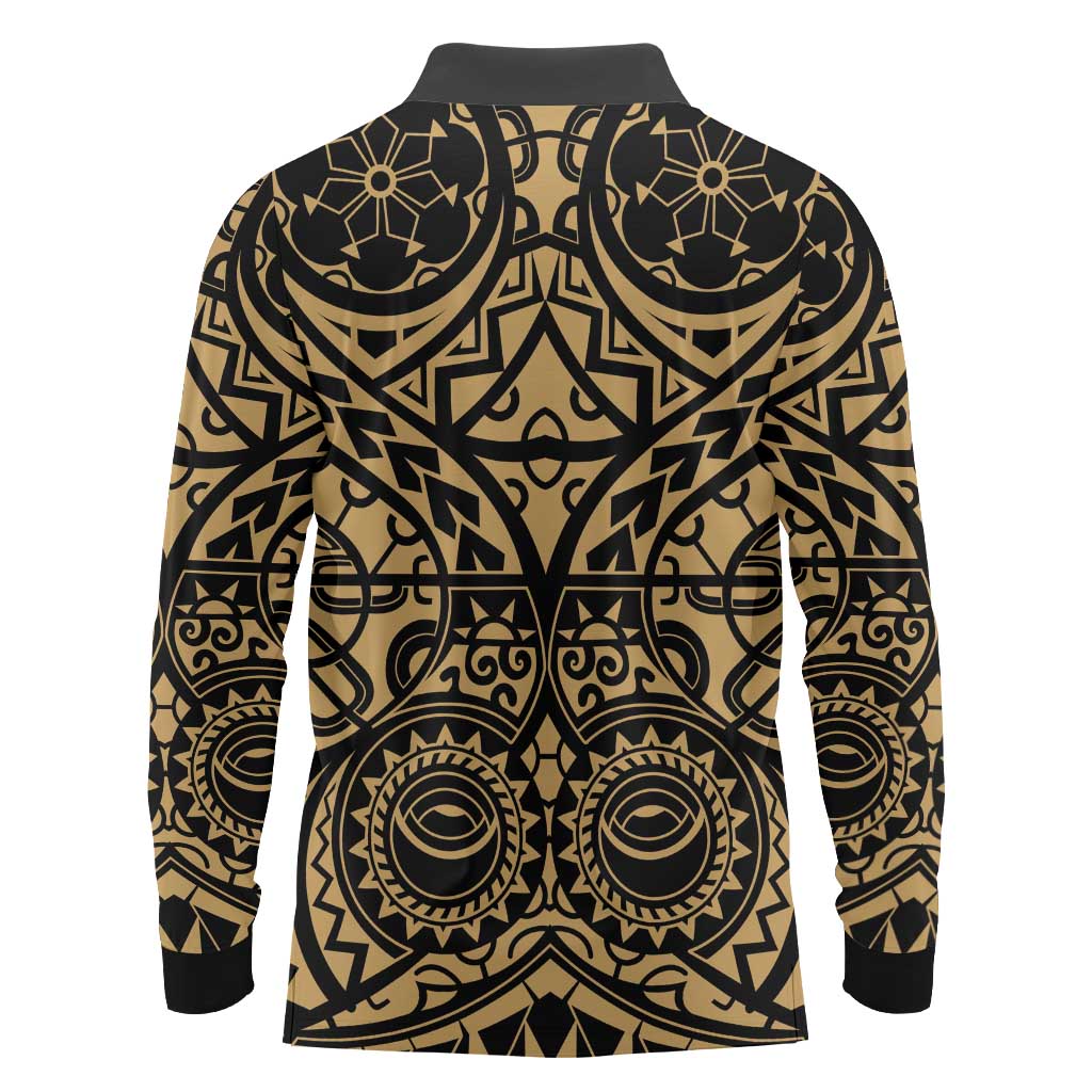 Austral Islands Long Sleeve Polo Shirt Tuhaa Pae Penu Stars Necklace Gold - Polynesian Pride