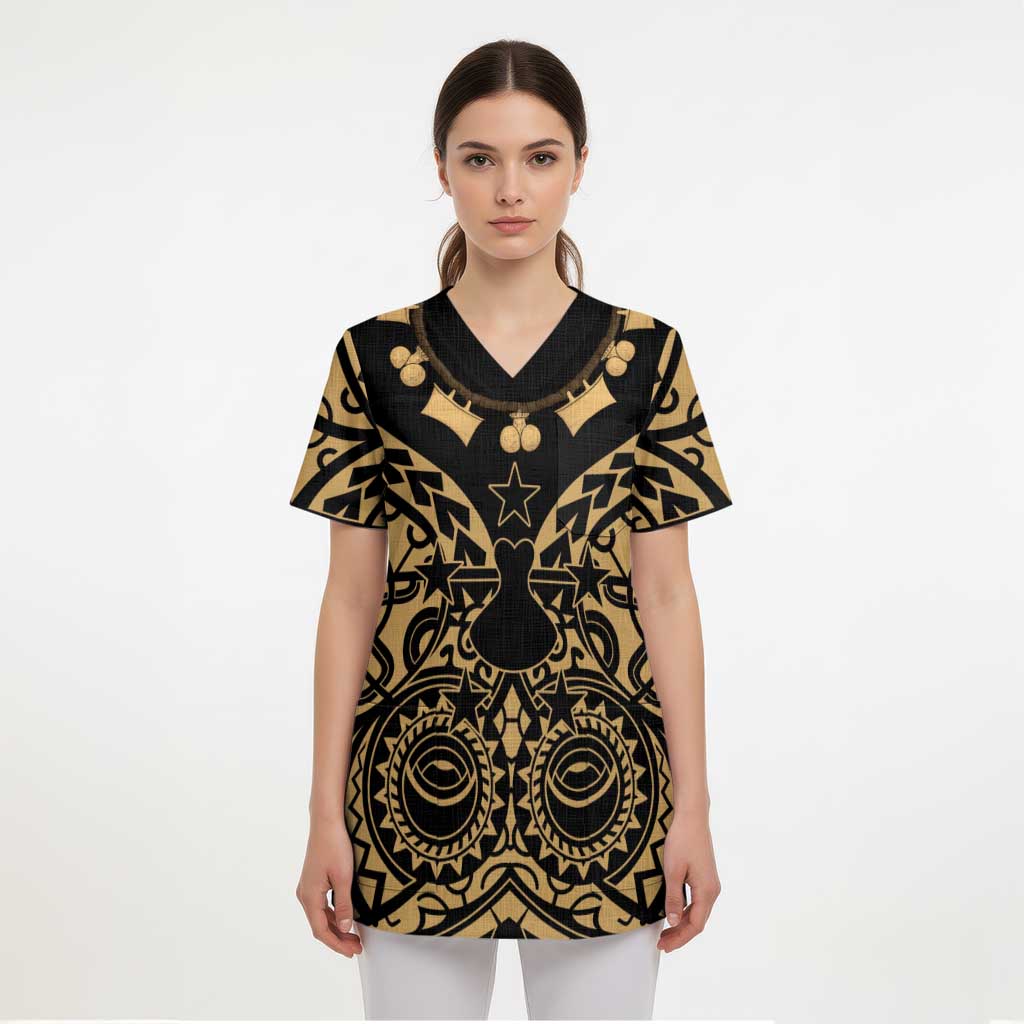 Austral Islands Scrub Top Tuhaa Pae Penu Stars Necklace Gold - Polynesian Pride