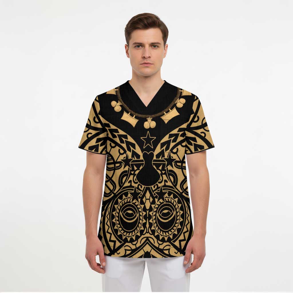 Austral Islands Scrub Top Tuhaa Pae Penu Stars Necklace Gold - Polynesian Pride