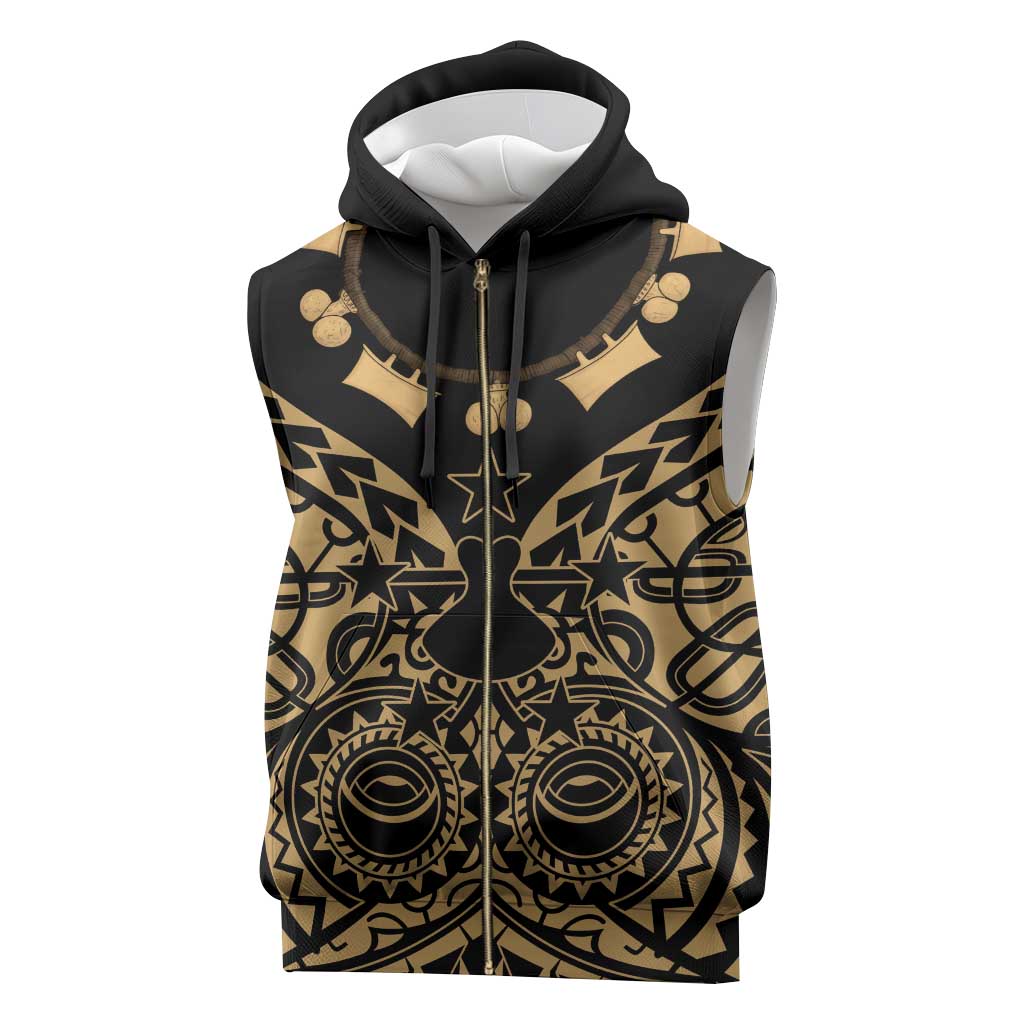 Austral Islands Sleeveless Zip Hoodie Tuhaa Pae Penu Stars Necklace Gold - Polynesian Pride