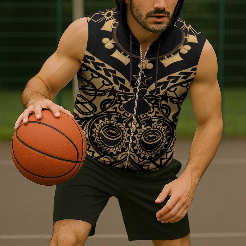 Austral Islands Sleeveless Zip Hoodie Tuhaa Pae Penu Stars Necklace Gold - Polynesian Pride