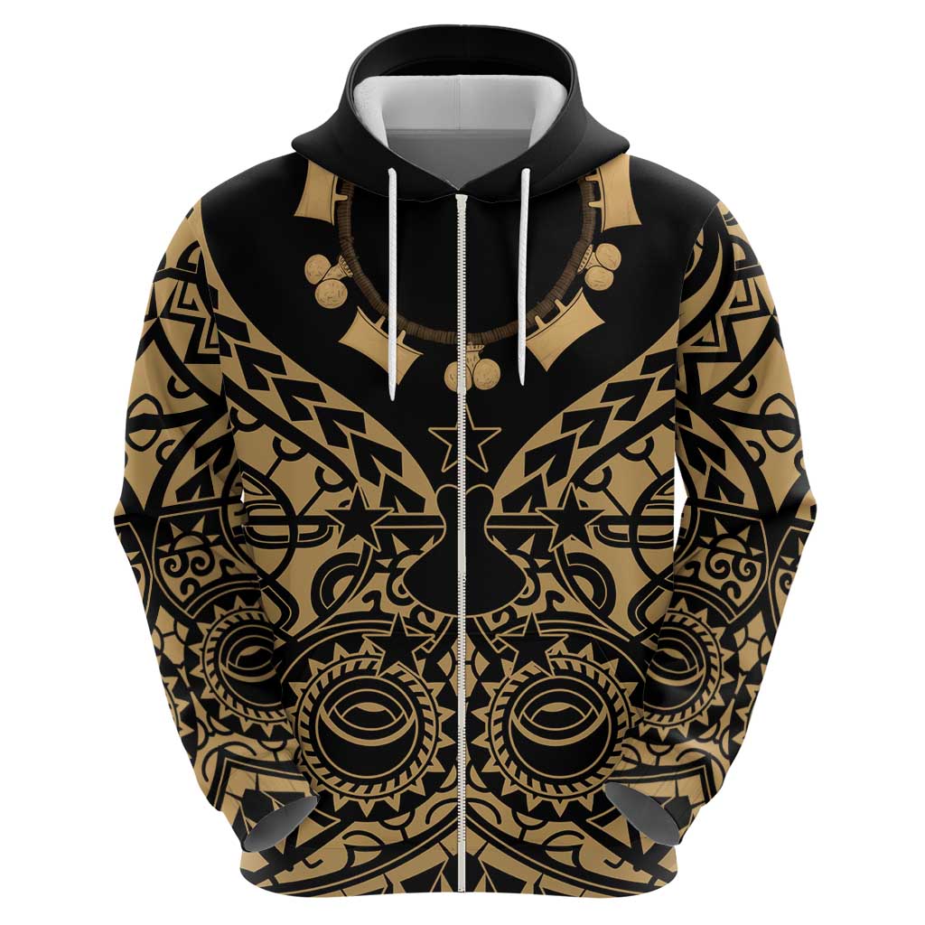 Austral Islands Zip Hoodie Tuhaa Pae Penu Stars Necklace Gold - Polynesian Pride