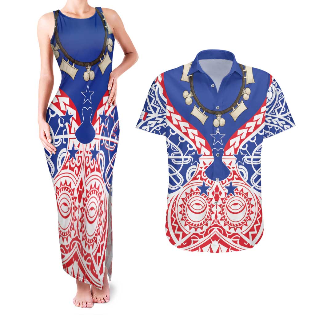 Austral Islands Couples Matching Tank Maxi Dress and Hawaiian Shirt Tuhaa Pae Penu Stars Necklace Red - Polynesian Pride
