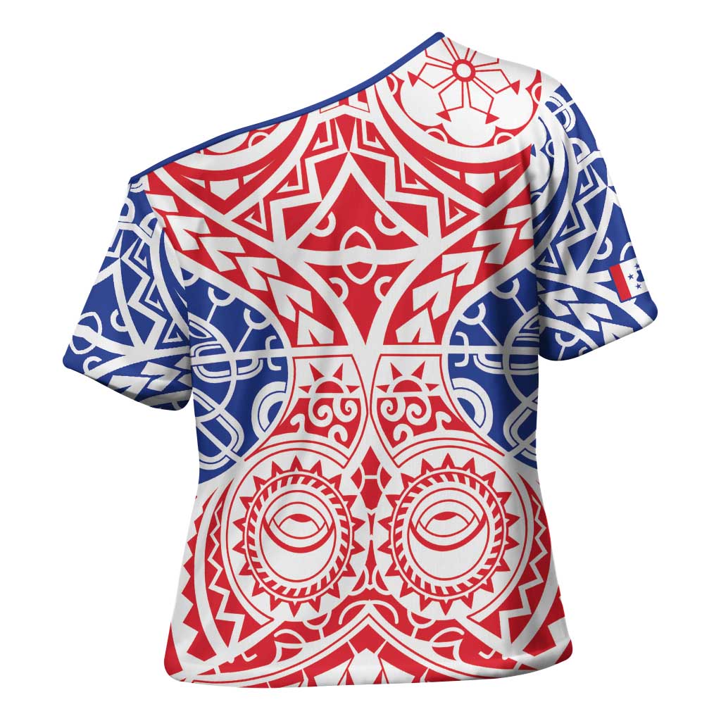 Austral Islands Cross Shoulder Shirt Tuhaa Pae Penu Stars Necklace Red - Polynesian Pride