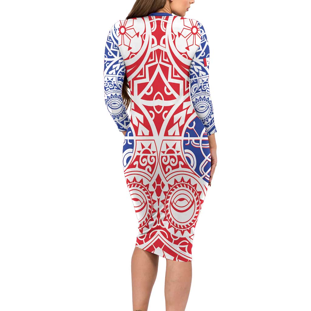 Austral Islands Family Matching Long Sleeve Bodycon Dress and Hawaiian Shirt Tuhaa Pae Penu Stars Necklace Red - Polynesian Pride
