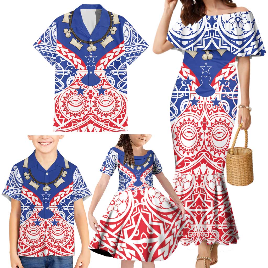 Austral Islands Family Matching Mermaid Dress and Hawaiian Shirt Tuhaa Pae Penu Stars Necklace Red - Polynesian Pride