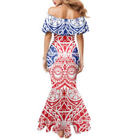 Austral Islands Family Matching Mermaid Dress and Hawaiian Shirt Tuhaa Pae Penu Stars Necklace Red - Polynesian Pride