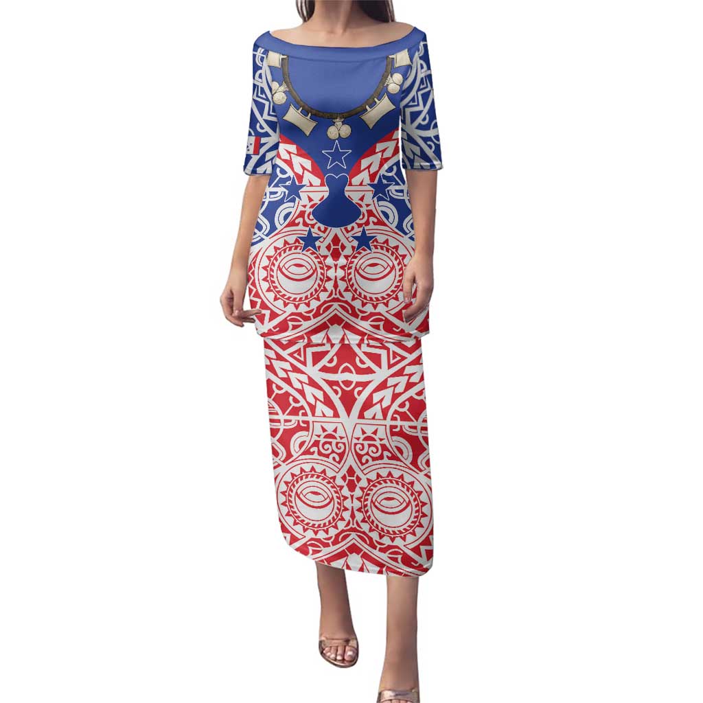 Austral Islands Family Matching Puletasi and Hawaiian Shirt Tuhaa Pae Penu Stars Necklace Red - Polynesian Pride