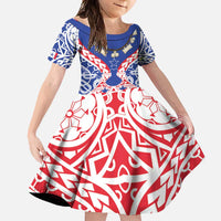 Austral Islands Family Matching Short Sleeve Bodycon Dress and Hawaiian Shirt Tuhaa Pae Penu Stars Necklace Red - Polynesian Pride