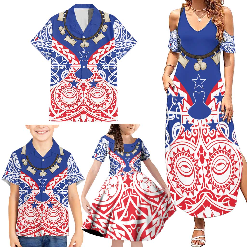 Austral Islands Family Matching Summer Maxi Dress and Hawaiian Shirt Tuhaa Pae Penu Stars Necklace Red - Polynesian Pride