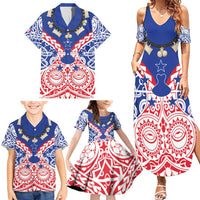 Austral Islands Family Matching Summer Maxi Dress and Hawaiian Shirt Tuhaa Pae Penu Stars Necklace Red - Polynesian Pride