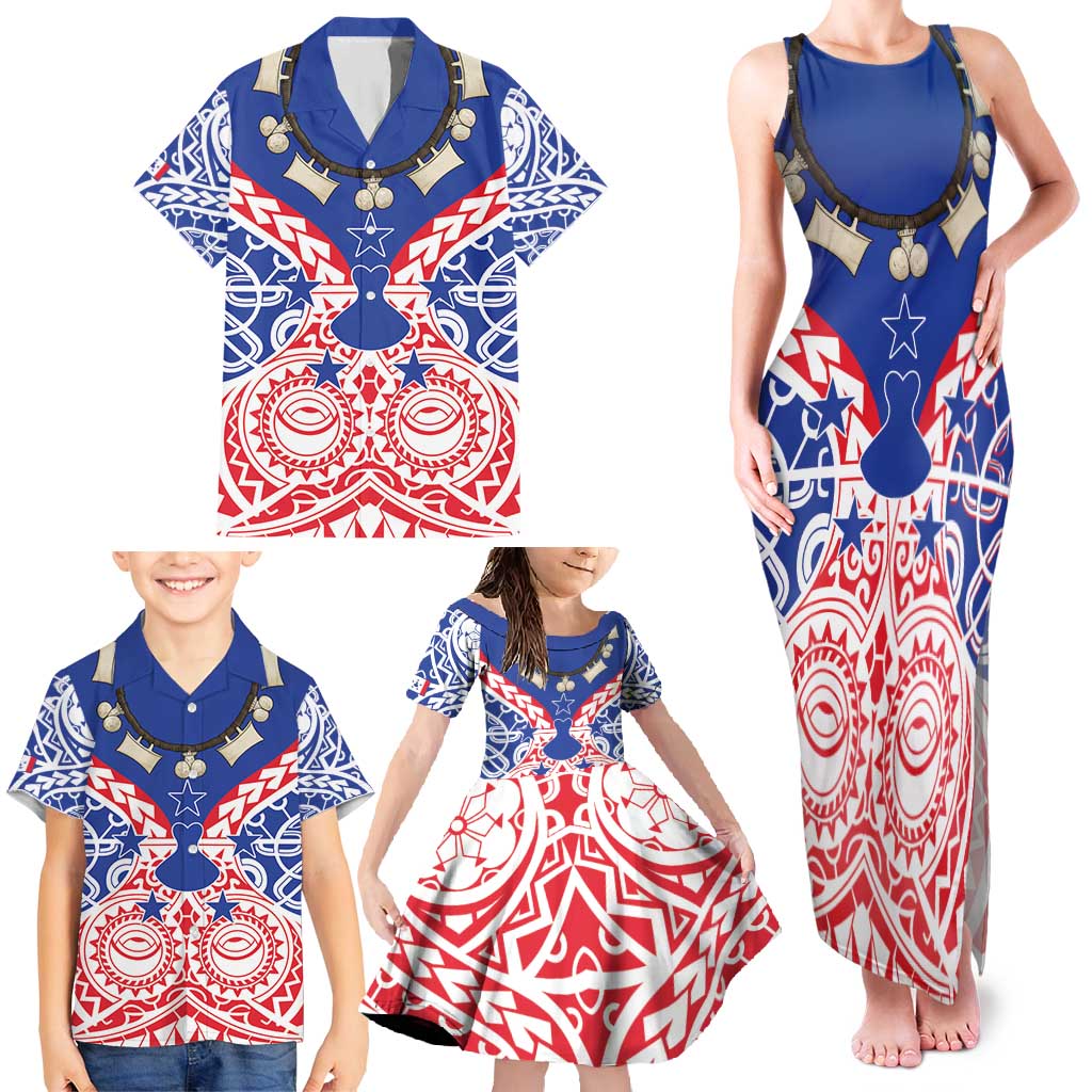 Austral Islands Family Matching Tank Maxi Dress and Hawaiian Shirt Tuhaa Pae Penu Stars Necklace Red - Polynesian Pride