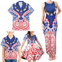 Austral Islands Family Matching Tank Maxi Dress and Hawaiian Shirt Tuhaa Pae Penu Stars Necklace Red - Polynesian Pride